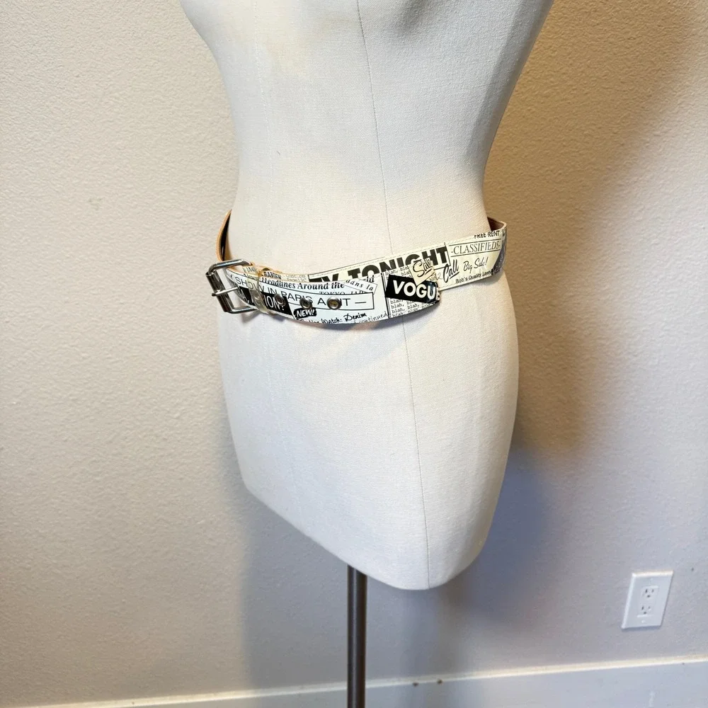 Vintage Newspaper Print Belt Vogue Runway Graphic Y2K Punk Streetwear